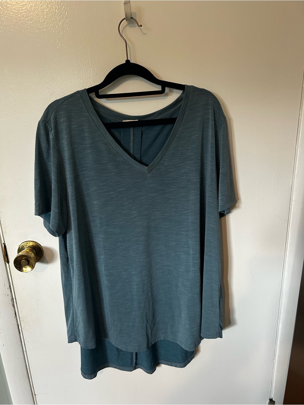 Mod Ref for Anthropologie Top XL Slub Knit V Neck Pleat Back High-Low Tee
